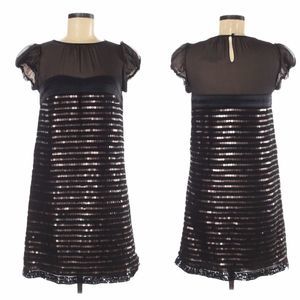 Hanii Y Black Sequins Embellished Puff Sleeve Cocktail Dress Size 6